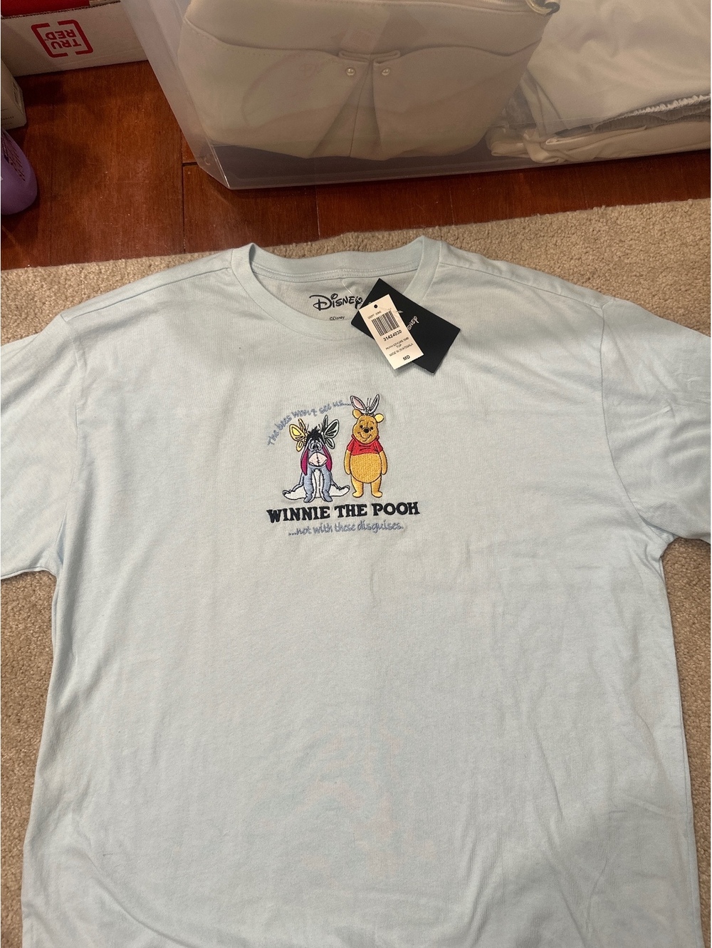 (3)Disney Winnie the Pooh Embroidered Light Blue T-Shirt Medium